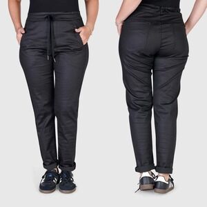 ALEMBIKA Snake Iconic Stretch Jeans Black Womens Sz M Drawstring Quiet Luxury